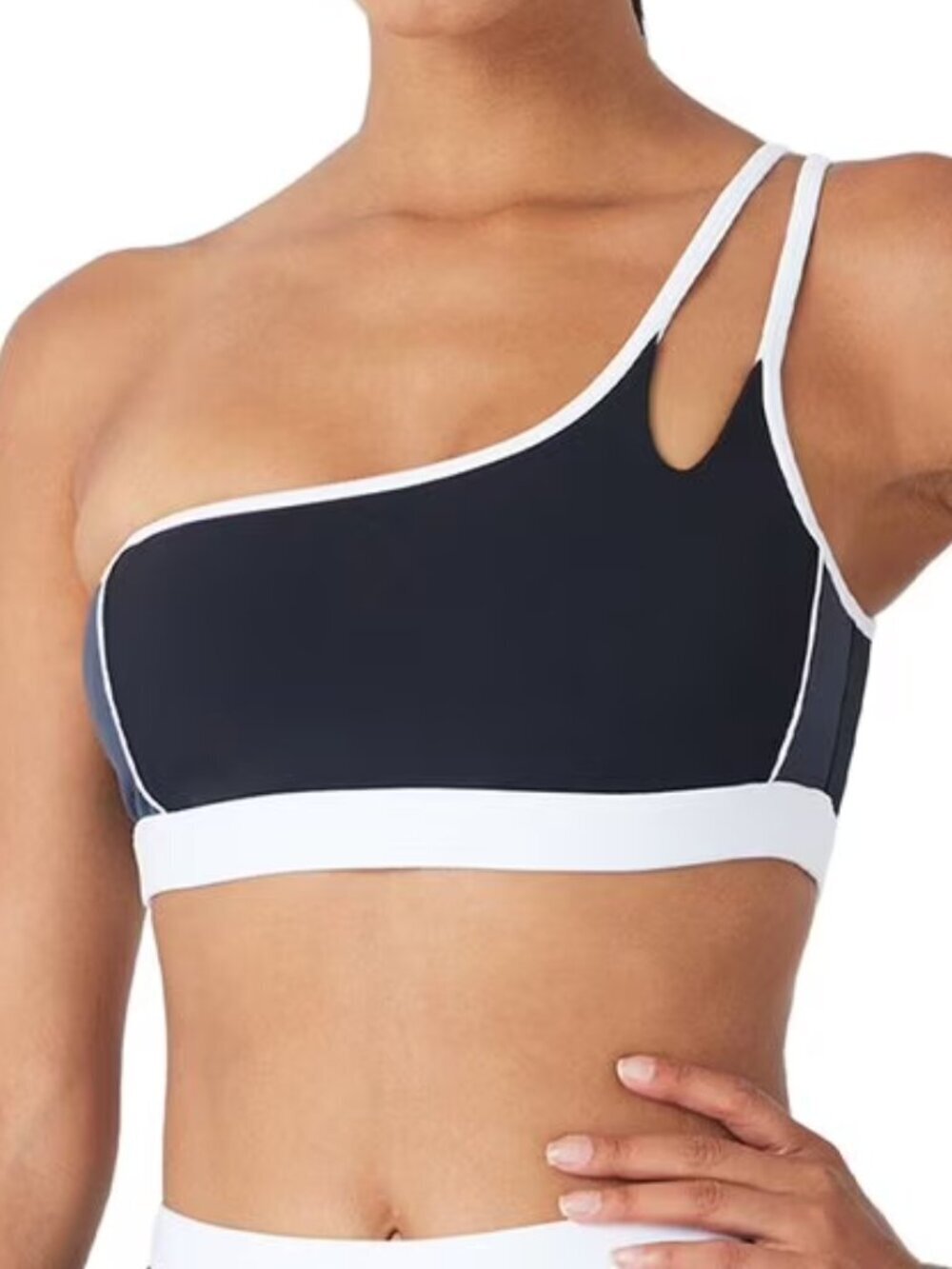 GIGI C Faith Asymmetrical sports bra one shoulder black white active yoga new S